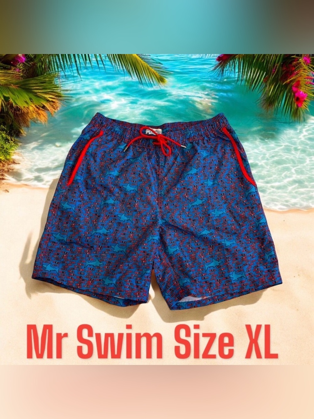 Mr. Swim Shark & Fish Mens Swim Trunks 🩳 Size XL NWT